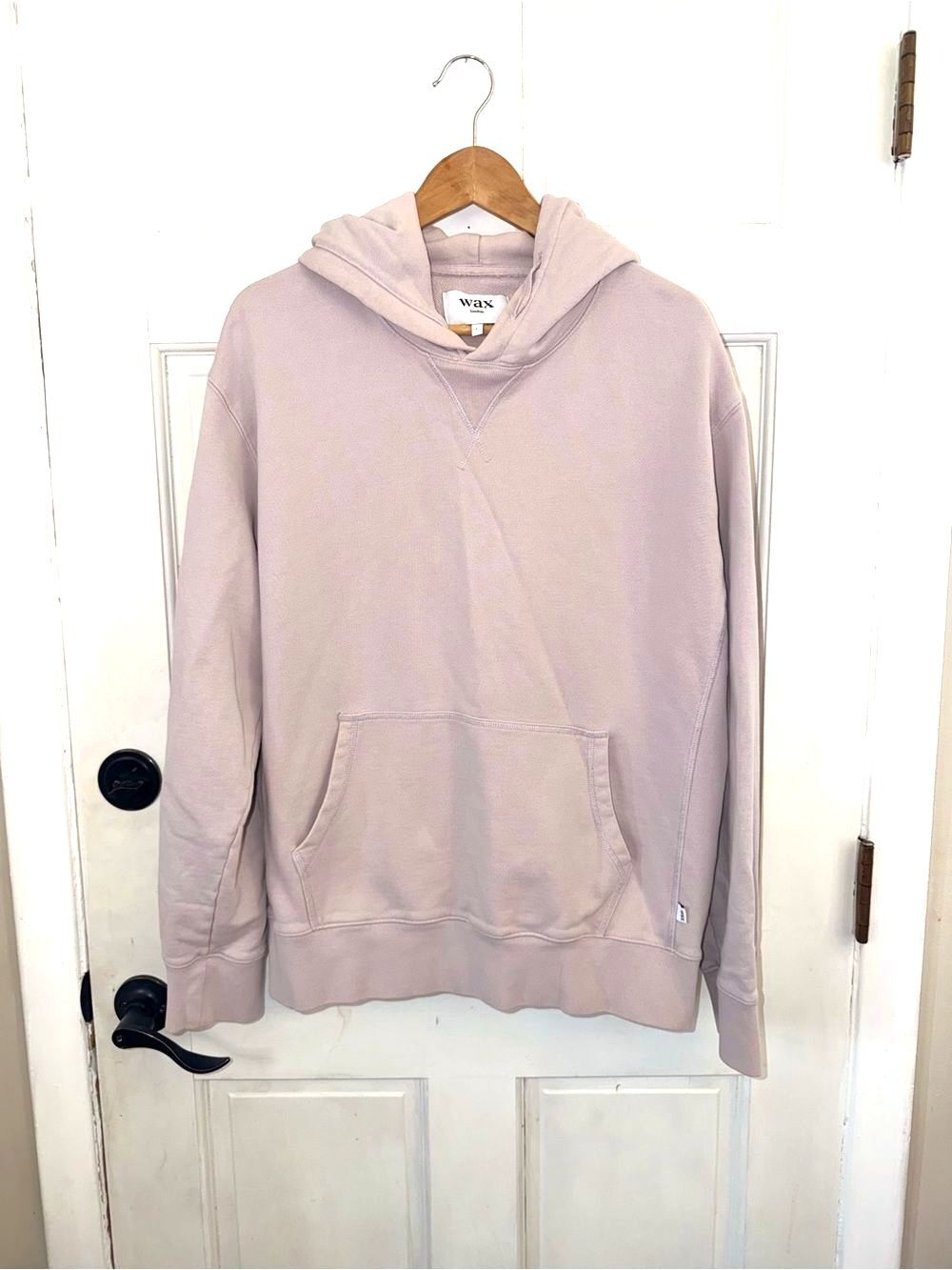 Wax London Pullover Hoodie Mens Large Dusty Pink Beige Minimalist Sweatshirt